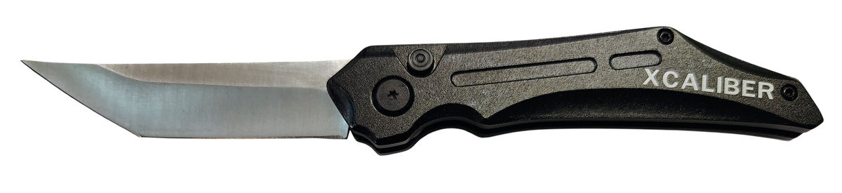 Xcaliber Knife Company Switch Blade 3.50" Folding Automatic Tanto Plain D2 Steel - Black Aluminum Handle