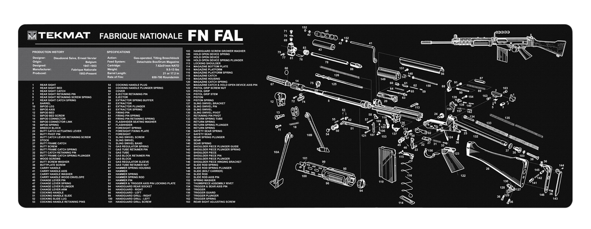 TekMat FN-FAL 12"x36" Rubber Cleaning Mat - Black/White