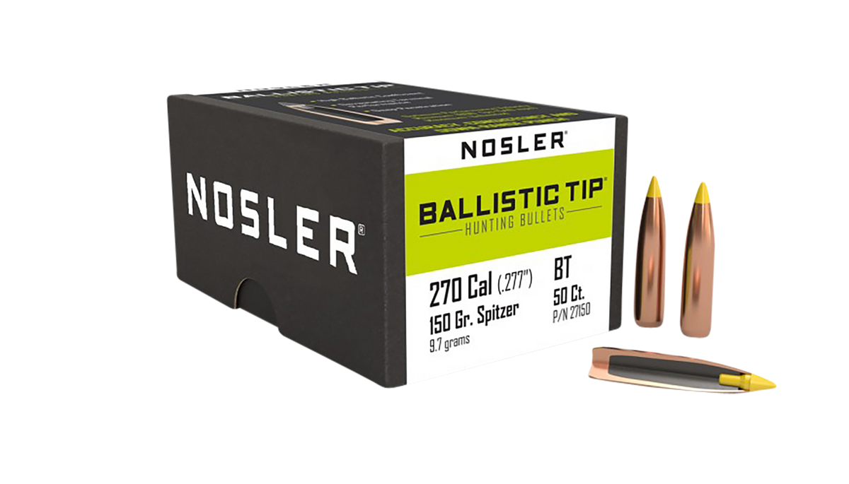 Nosler Ballistic Tip Hunting 270 Caliber 150gr Spitzer Reloading Bullets - 50/Box