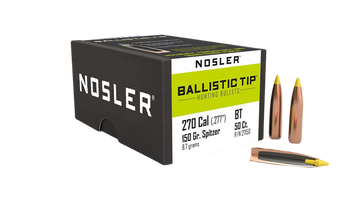 Nosler Ballistic Tip Hunting 270 Caliber 150gr Spitzer Reloading Bullets - 50/Box