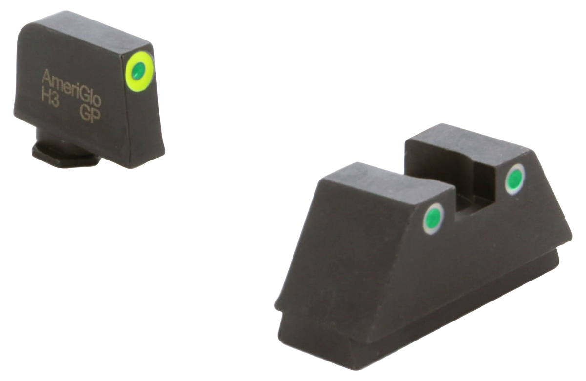 Ameriglo GL333 Optic Compatible XL Tall Sight Set for Glock - Green Tritium LumiGreen Outline Front / Green Tritium White Outline Rear
