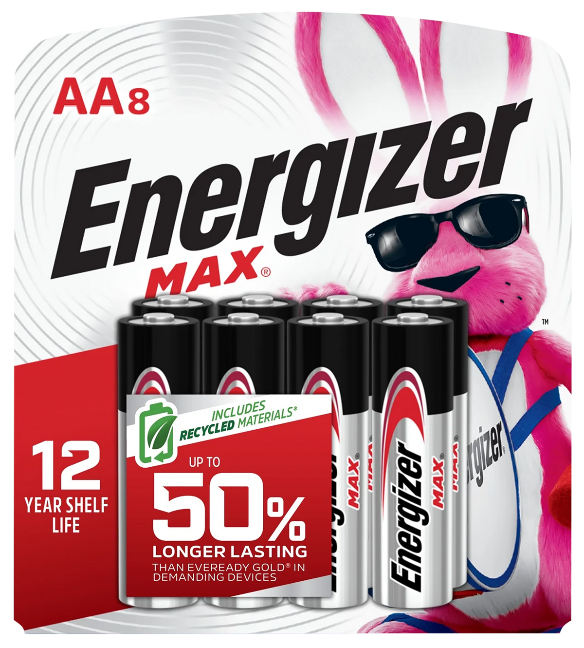 Energizer E91MP8 MAX AA 1.5V Alkaline Batteries (8-Pack) - Silver