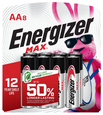 Energizer E91MP8 MAX AA 1.5V Alkaline Batteries (8-Pack) - Silver