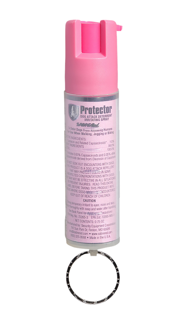 Sabre Dog Attack Deterrent Pepper Spray 0.75 oz 12 ft Range 14 Bursts Pink - Includes Key Ring