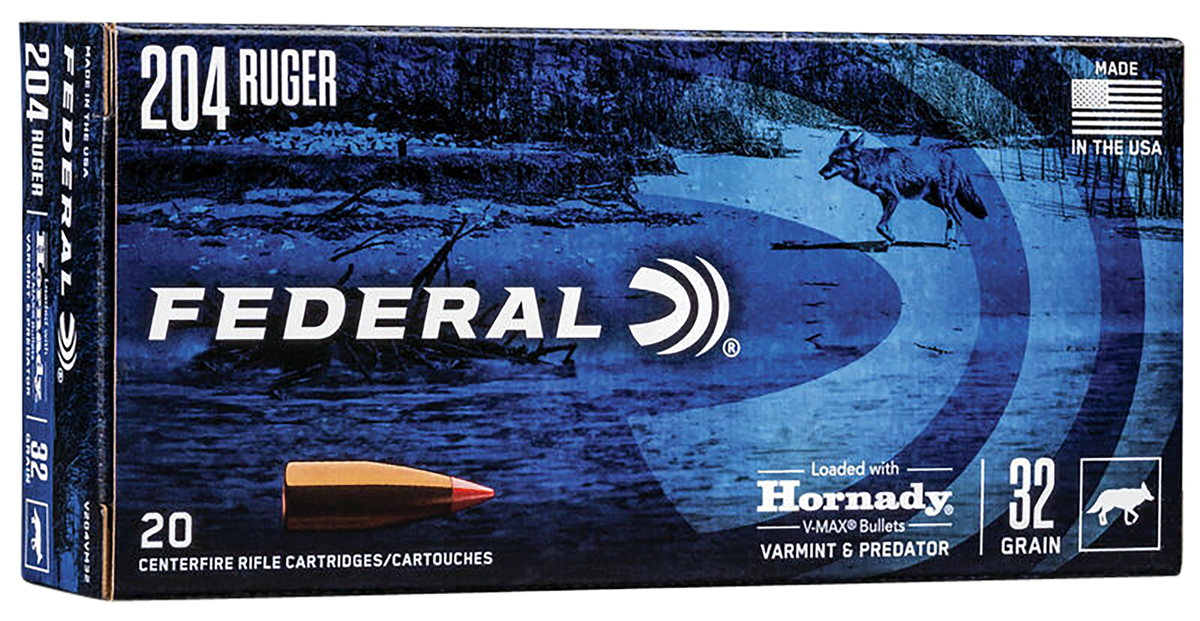 Federal Varmint & Predator 204 Ruger 32gr Hornady V-Max 20 Rd - Box or Case