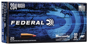 Federal Varmint & Predator 204 Ruger 32gr Hornady V-Max 20 Rd - Box or Case