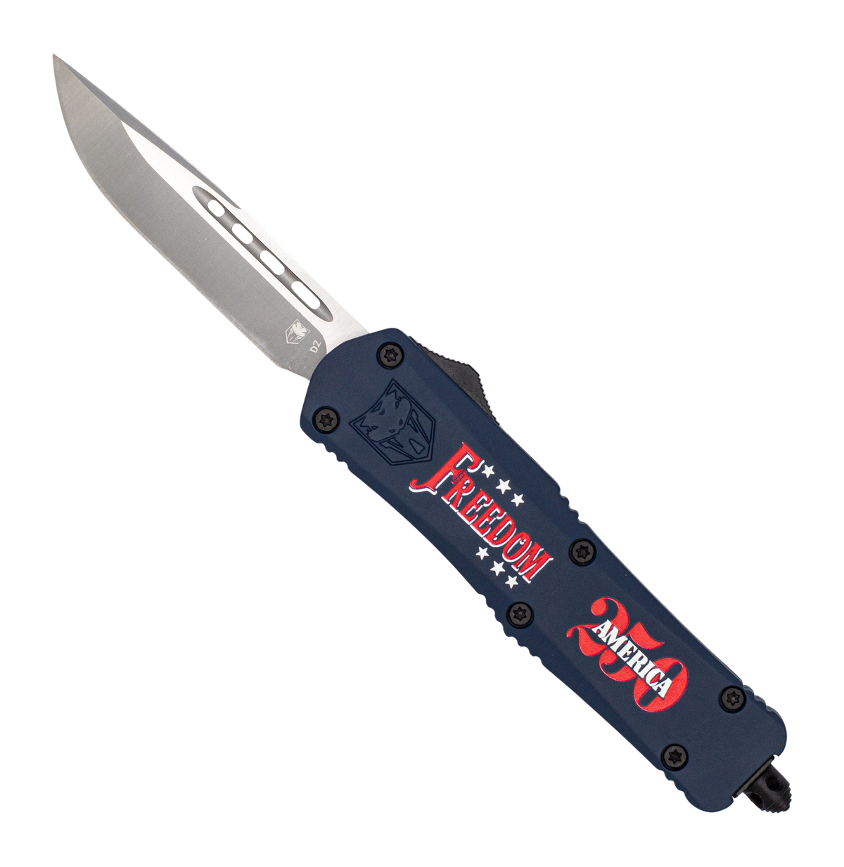 CobraTec Knives FS-3 Freedom USA 250 Medium 3" Drop Point Plain D2 OTF Knife - Cerakote Aluminum