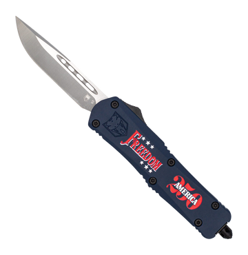 CobraTec Knives FS-3 Freedom USA 250 Medium 3" Drop Point Plain D2 OTF Knife - Cerakote Aluminum