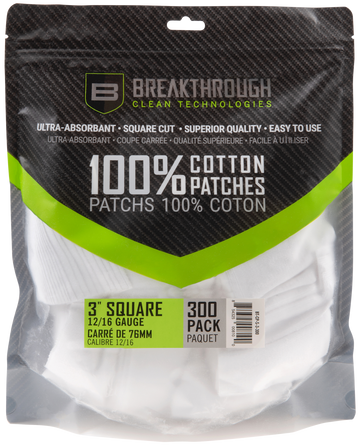 Breakthrough Clean Square Cotton Patches 12 & 16 Gauge 3" 300-Pack