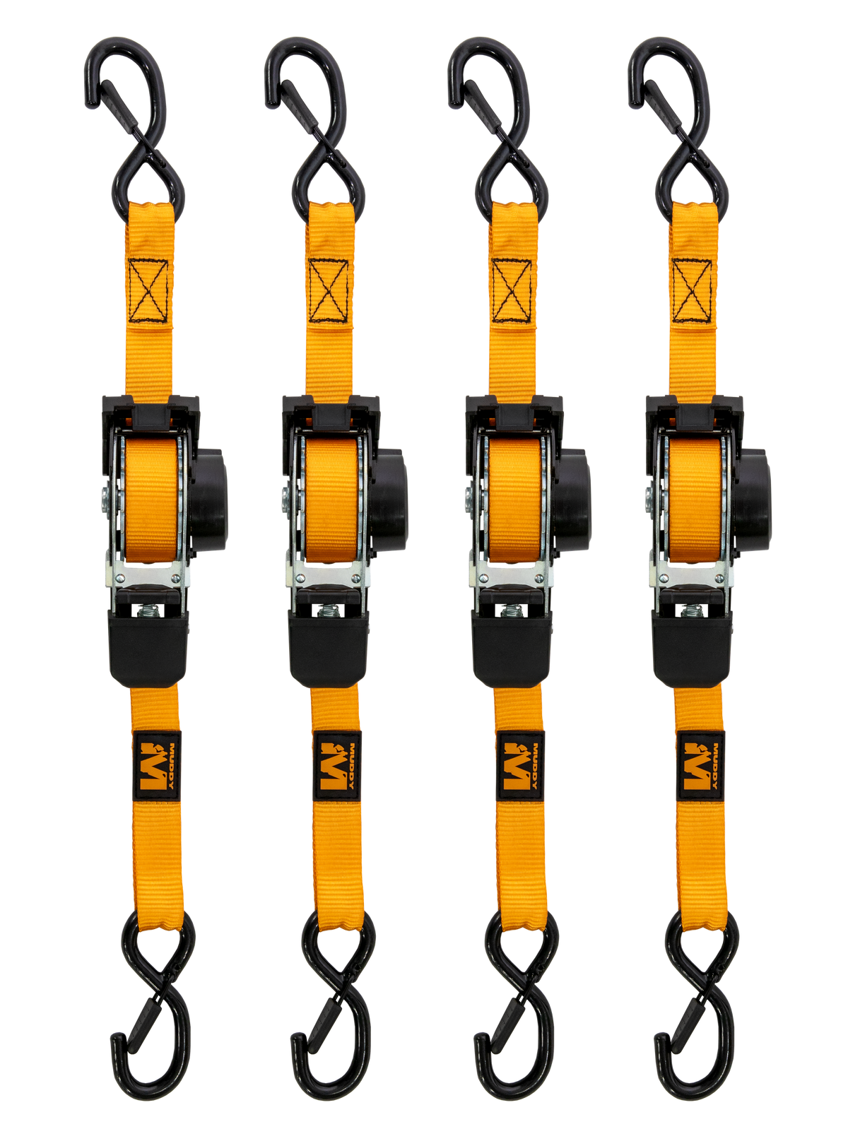 Muddy MUD-RRS10 1" x 10' Retractable Ratchet Straps 4-Pack - Orange