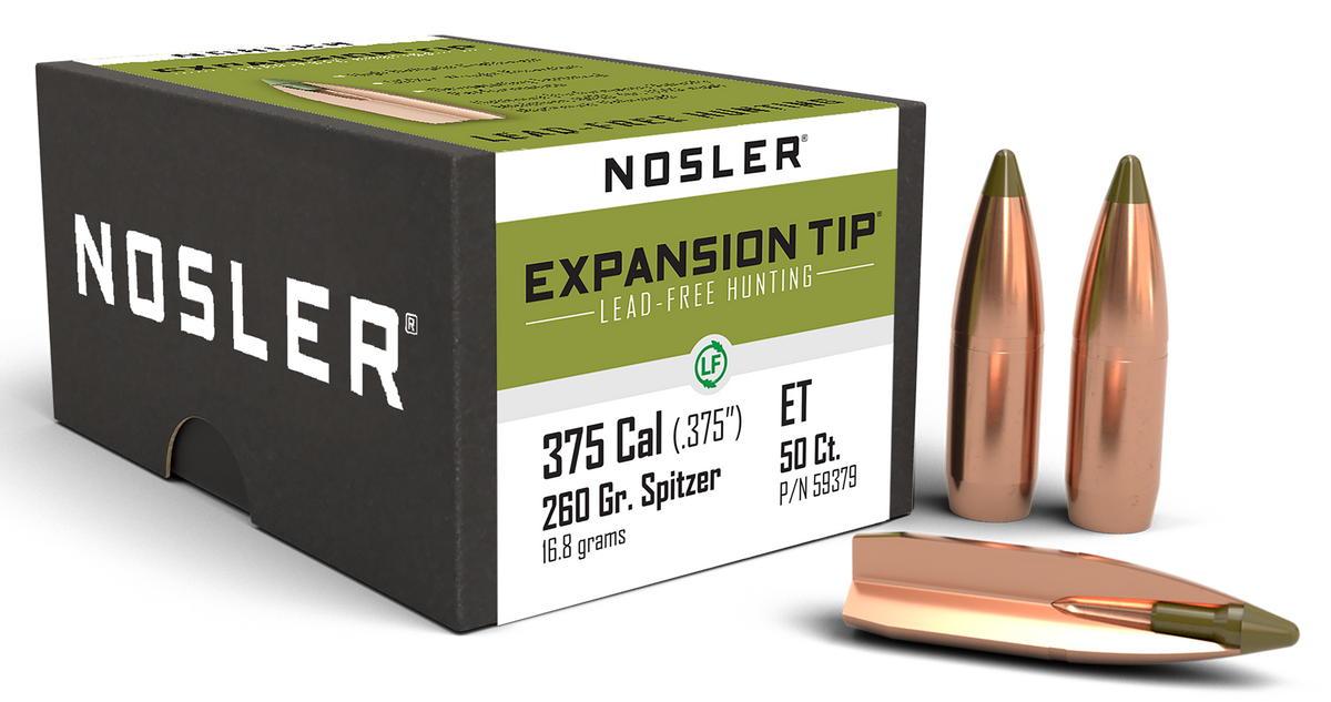 Nosler E-Tip .375 260gr Spitzer Boat Tail Lead Free Reloading Bullets - 50/Box