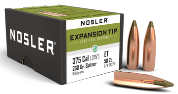 Nosler E-Tip .375 260gr Spitzer Boat Tail Lead Free Reloading Bullets - 50/Box
