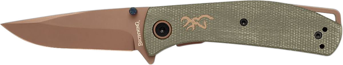 Browning Trailside EDC Small 3" Folding Modified Drop Point D2 Steel Titanium Finish Green Micarta
