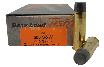 HSM Bear Load 500 S&W Mag 440gr Wide Flat Nose 20 Rd - Box or Case