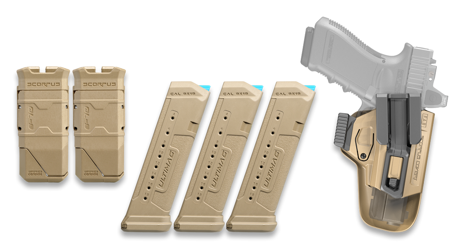 FAB Defense FXGLOCK17KIT Glock 17 IWB Holster Kit FDE Polymer w/3 Magazines