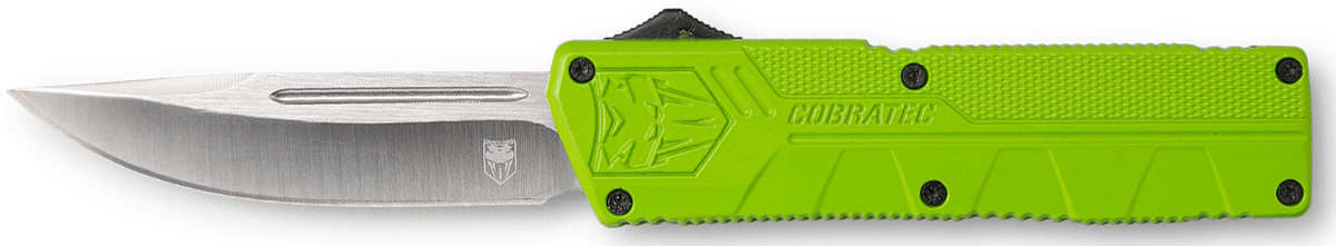 CobraTec Lightweight 3.25" OTF Drop Point Plain D2 Steel Blade Zombie Green Aluminum Handle