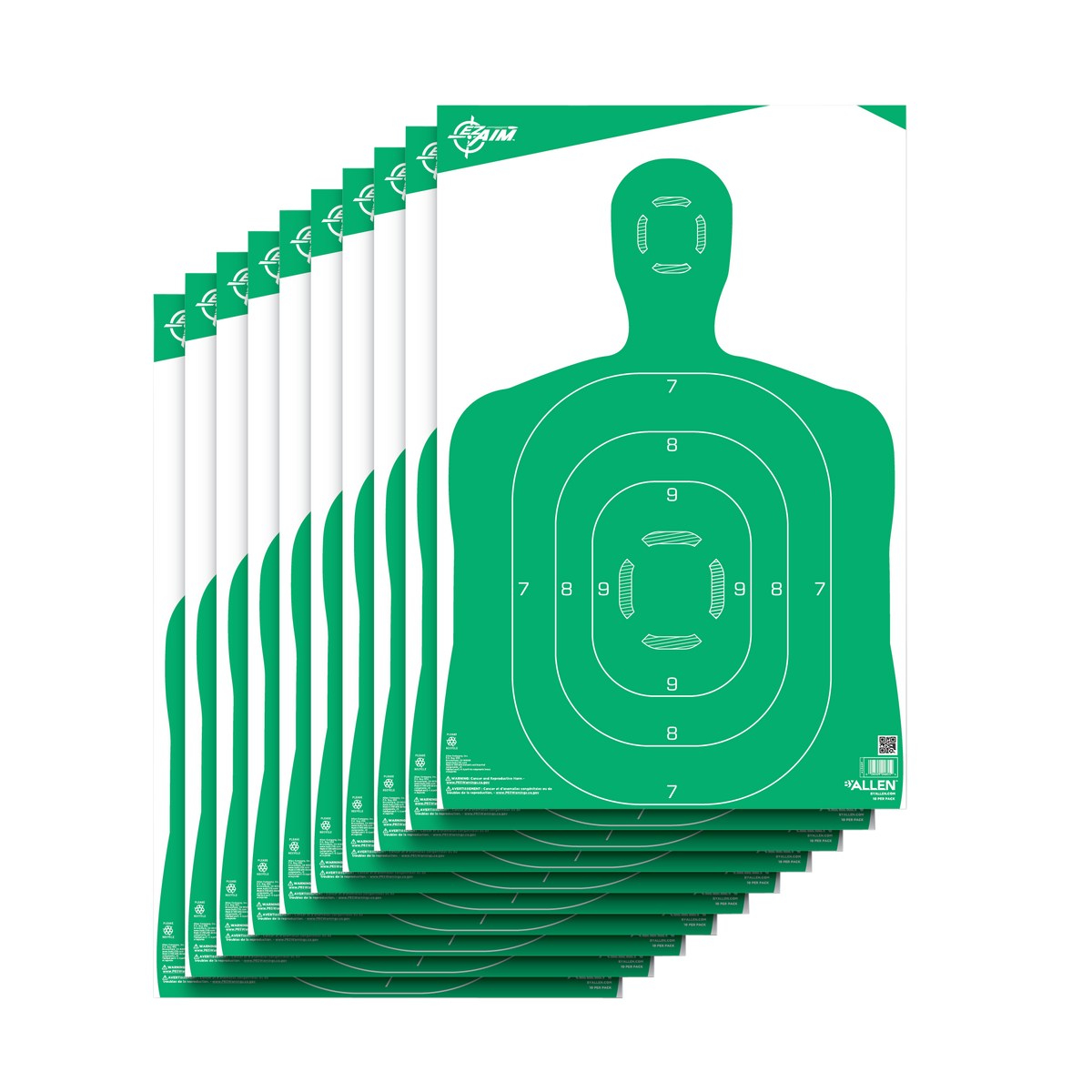 EZ-Aim 15204 Silhouette Paper Hanging Target 12" x 18" Green/White - 10 Pack