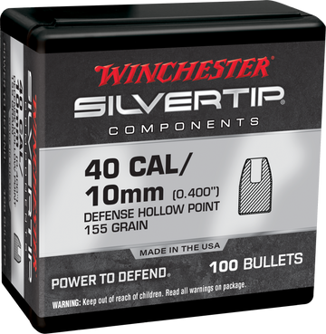 Winchester Ammo Centerfire Handgun 40 S&W 155gr Silvertip Hollow Point Reloading Bullets - 100/Box