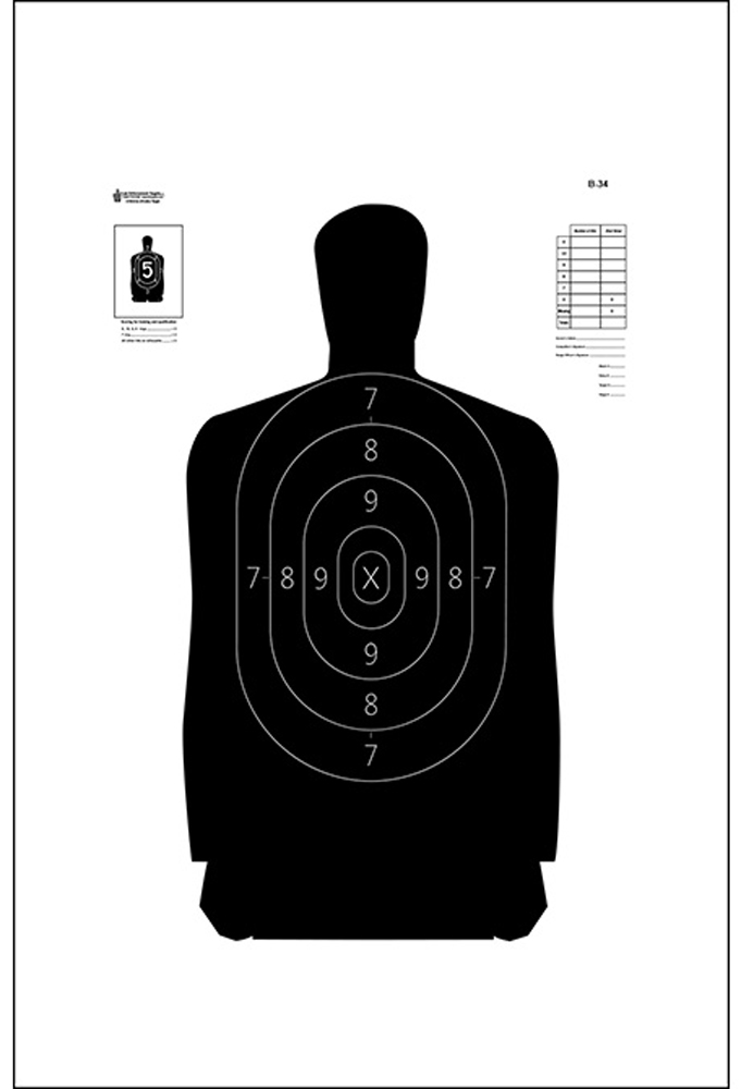 Action Target B-34 Qualification Silhouette Paper Hanging Target 25 Yd 17.5" x 23" Black/White 100 Per Box