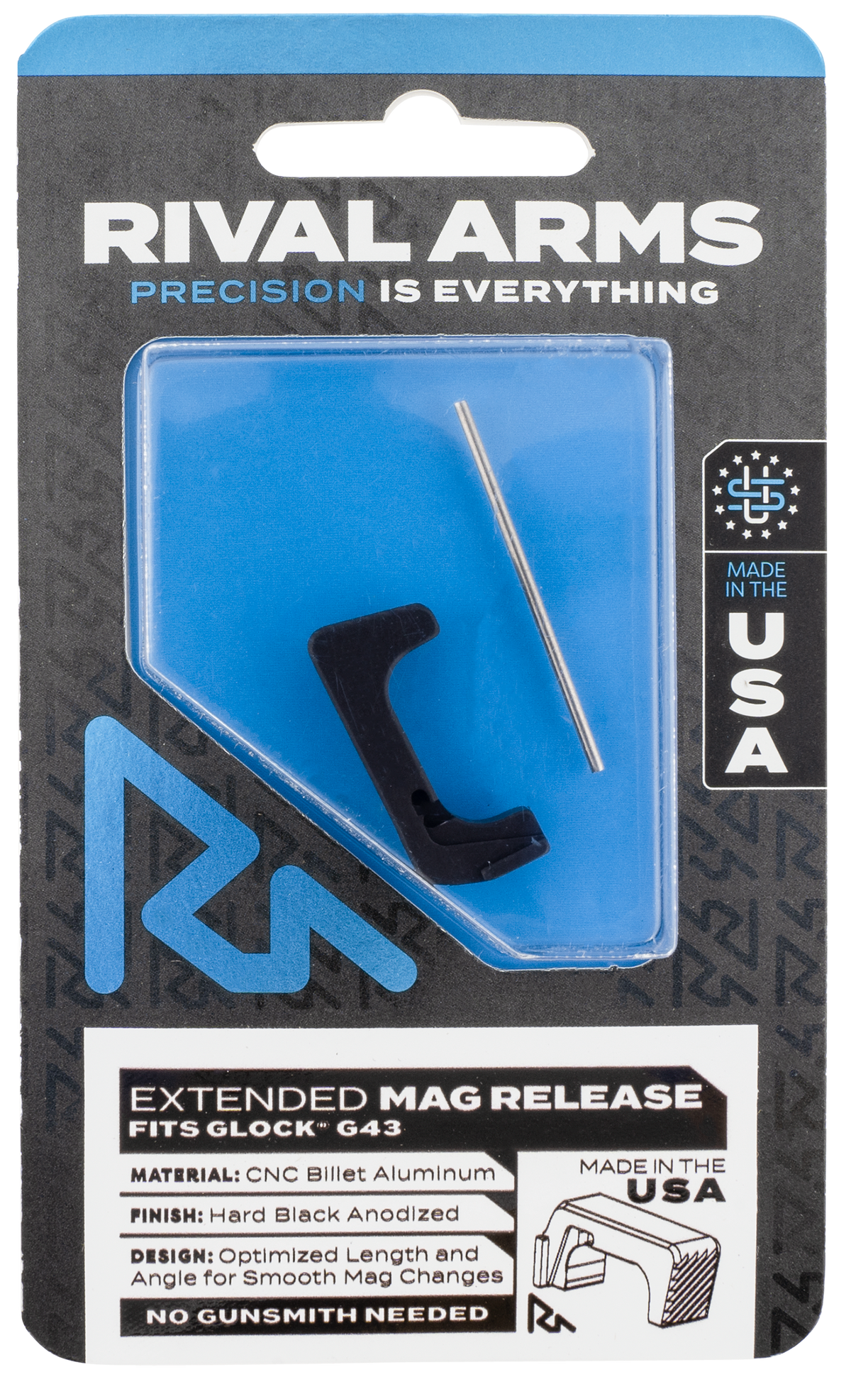 Rival Arms RA72G003A Extended Magazine Release Black Anodized Aluminum for Glock 43