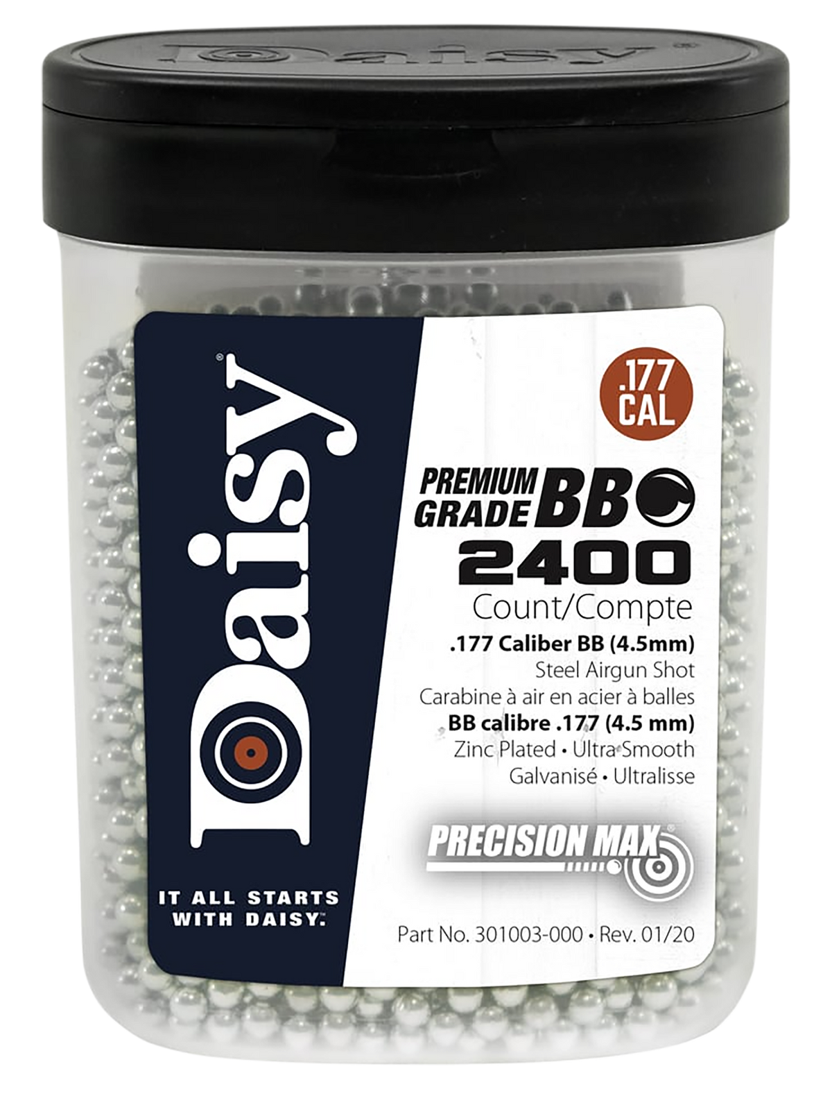 Daisy PrecisionMax Premium .177 Cal 2400ct Zinc-Plated Steel BB Bottle