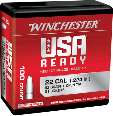 Winchester Ammo Centerfire Rifle 224 Valkyrie 62gr Open Tip Reloading Bullets - 100/Box