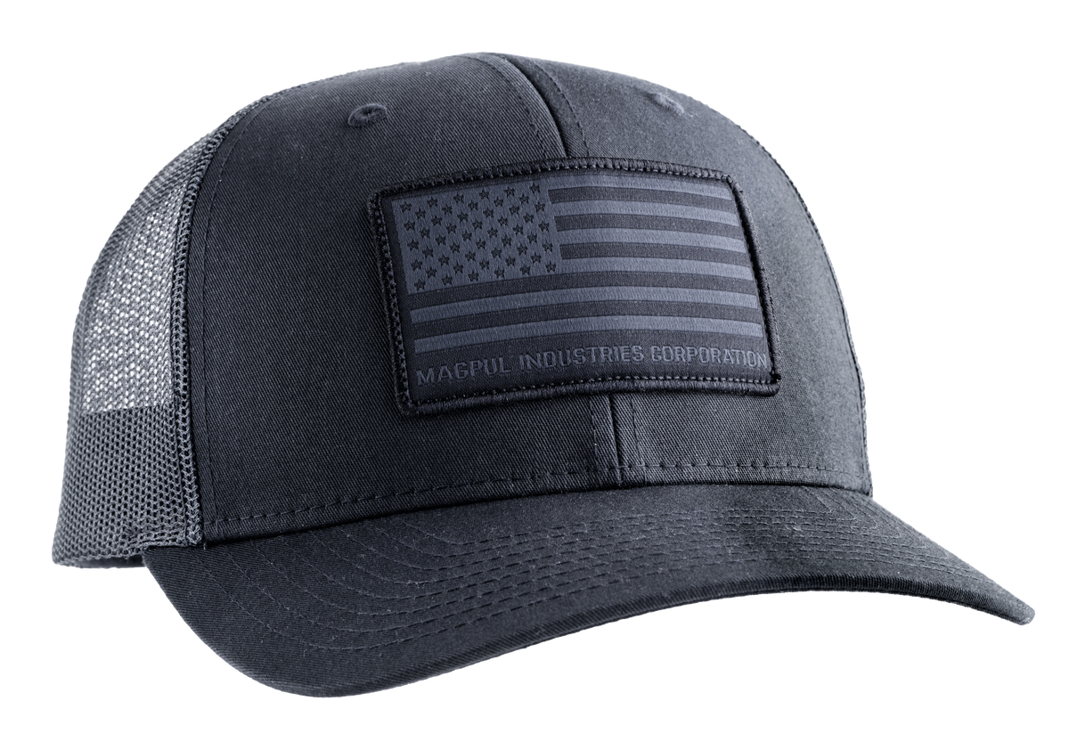 Magpul Industries Standard Patch Trucker Hat Black OSFA - Woven American Flag Patch