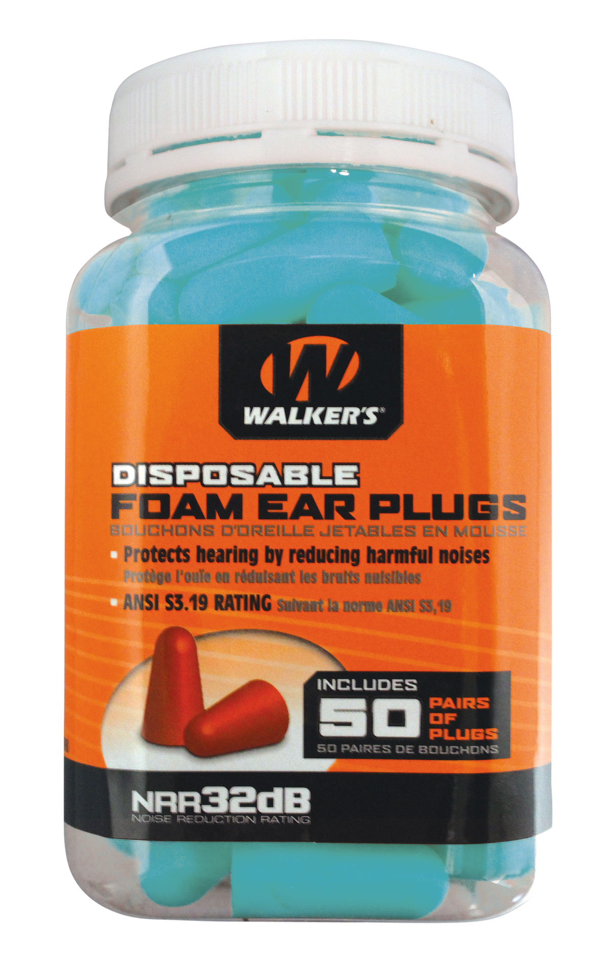 Walkers Game Ear Foam Ear Plugs 32 dB In The Ear Teal 50 Pair