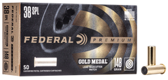 Federal GM38A Premium Gold Medal 38Special 148gr Lead Wadcutter 50 Per Box/20 Case