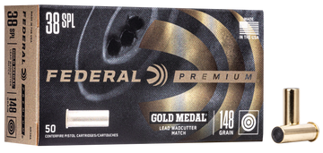Federal GM38A Premium Gold Medal 38Special 148gr Lead Wadcutter 50 Per Box/20 Case