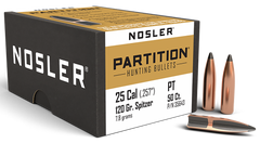 Nosler Partition 25 Caliber 120gr Spitzer 50/Box