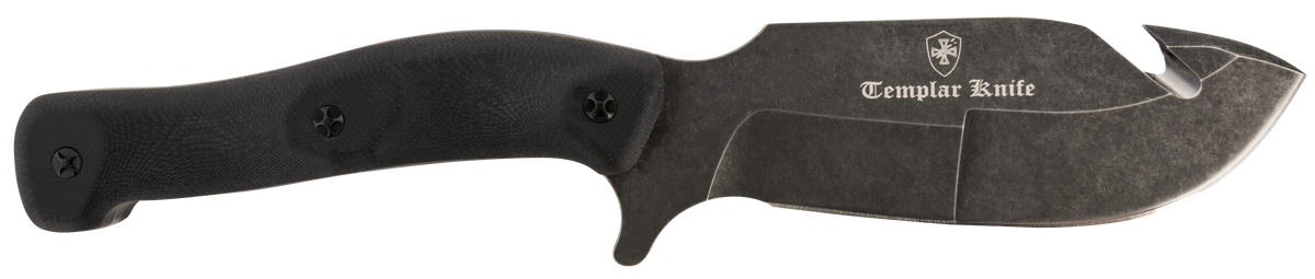 Templar Knife HBK321 Reagan Field Dressing 4.60" Fixed Gut Hook Plain Edge Powder Coated D2 Steel 4.55" Black G10 Handle