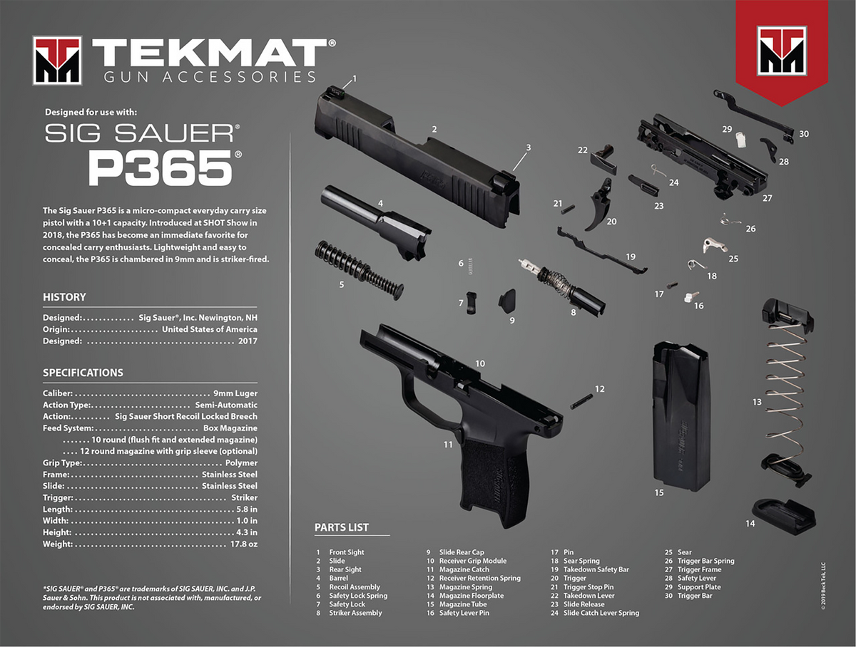 TekMat Ultra 20 Cleaning Mat 15"x20" Rubber Sig P365 Parts Diagram