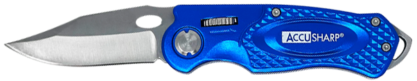 Accusharp Sport 701C 3" Folding Plain Stainless Steel Blue Aluminum Handle