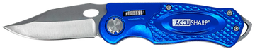 Accusharp Sport 701C 3" Folding Plain Stainless Steel Blue Aluminum Handle
