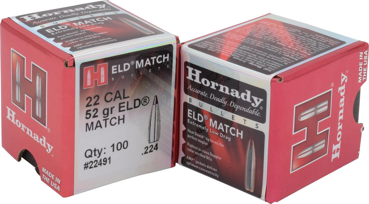 Hornady ELD Match 22 Cal .224 52 gr Reloading Bullets - 100/Box
