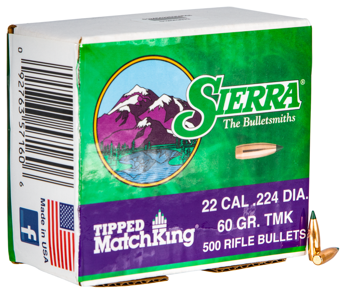 Sierra Tipped MatchKing 22 Cal .224 60gr Reloading Bullets - 500/Box