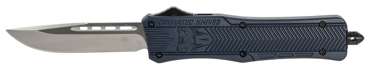 CobraTec Knives CTK-1 Medium 3" OTF Drop Point Plain D2 Blade NYPD Blue Aluminum Handle