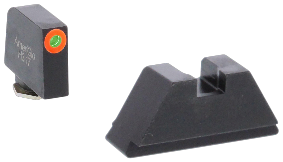 Ameriglo GL511 Optic Compatible Sight Set for Glock - XL Tall Green Tritium Orange Outline Front / Flat Black Rear