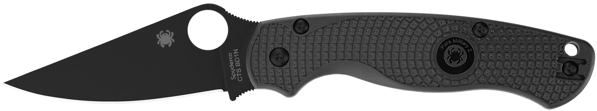 Spyderco Para Military 2 Lightweight 3.47" Clip Point Plain Edge CTS BD1N DLC Black FRN Folding Knife