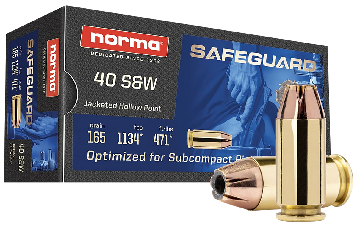 Norma Safeguard 40 S&W 165gr JHP 50-Rd - Box or Case