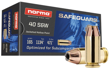Norma Safeguard 40 S&W 165gr JHP 50-Rd - Box or Case