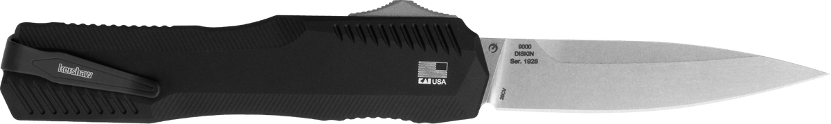 Kershaw Livewire 9000 OTF 3.30" Spear Point Plain CPM 20V Stonewashed - Black Aluminum