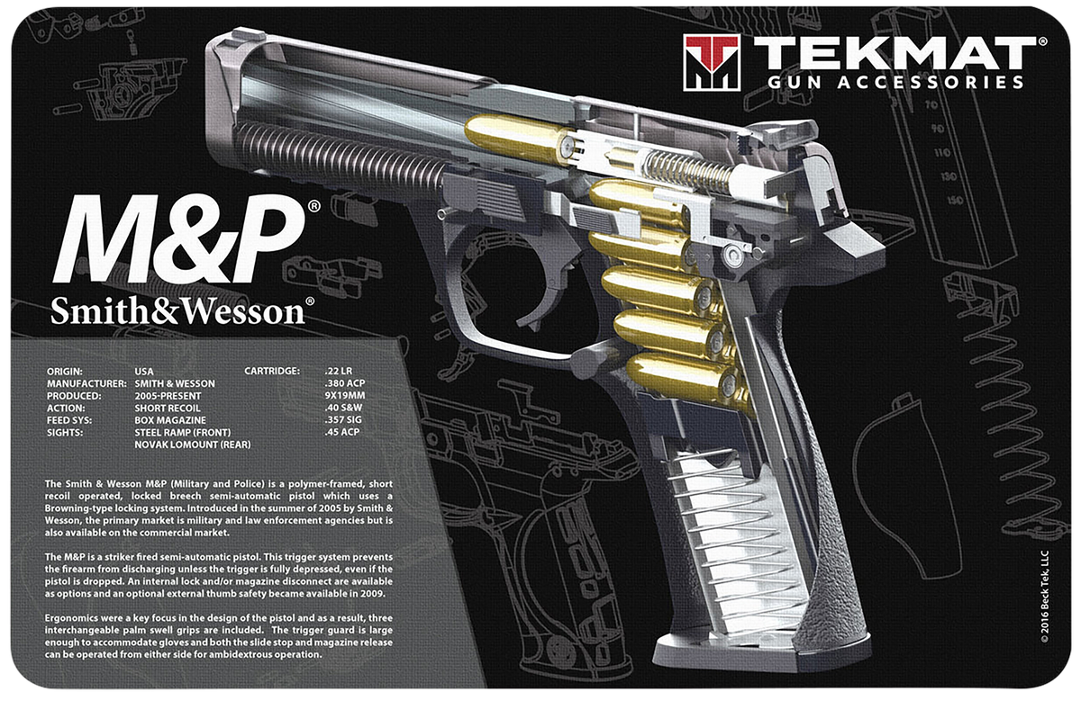 TekMat S&W M&P Cutaway Cleaning Mat 11" x 17" Black / White Rubber