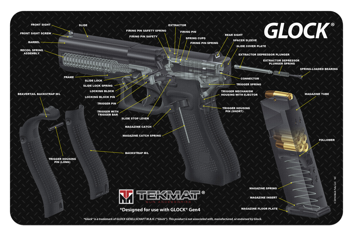 TekMat Glock 3D Cutaway Multi-Color 11"x17" Rubber Handgun Cleaning Mat