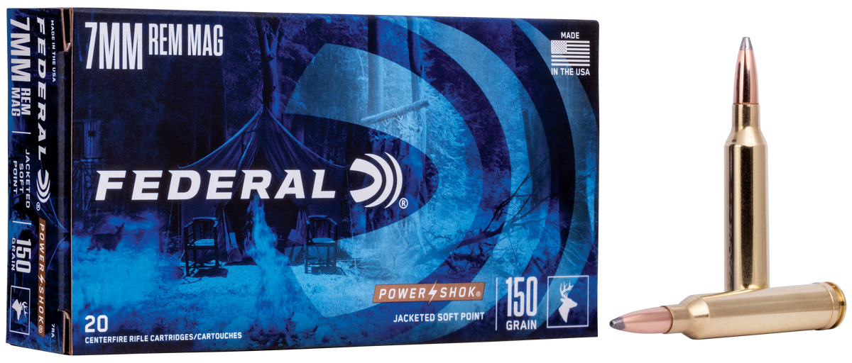 Federal 7RA Power-Shok  7mmRemMag 150gr Jacketed Soft Point 20 Per Box/10 Case
