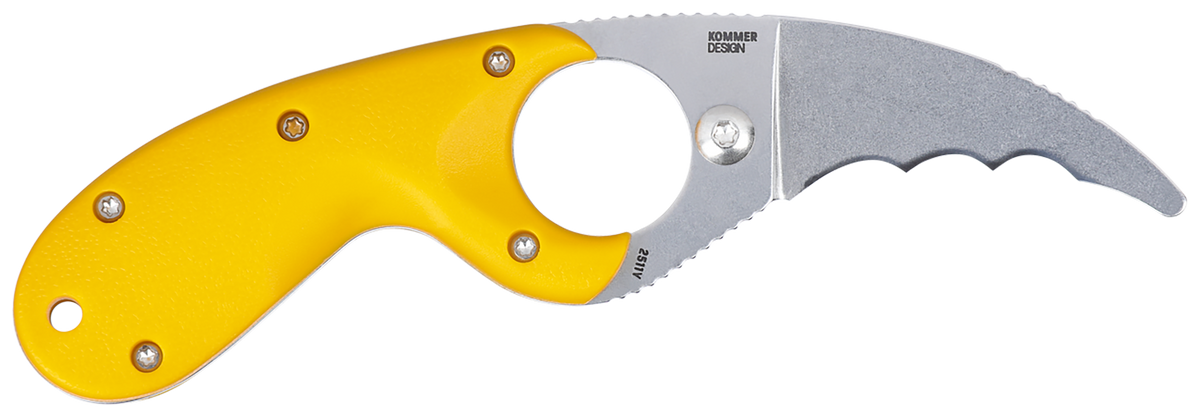 Columbia River Bear Claw 2.39" Fixed Hawkbill Serrated AUS-8A SS Yellow GRN Handle