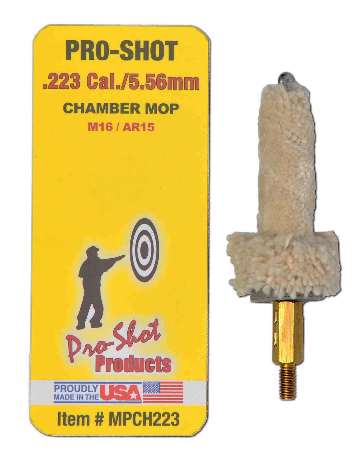 Pro-Shot MPCH223 Chamber Mop Military Style .223 Rem/5.56x45mm NATO #8-32 Thread Cotton Brass Core