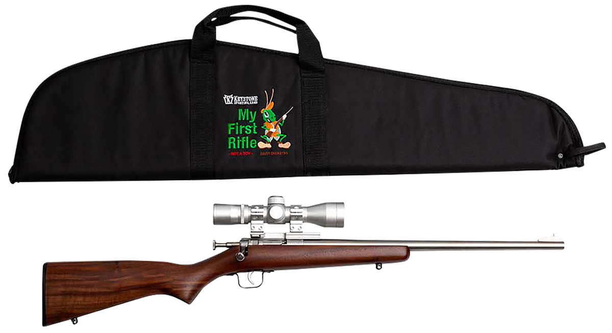 Crickett My First Rifle Package 22 S/L/LR 16.10" Single-Shot Bolt Action Rifle - American Walnut, 4x32 Scope