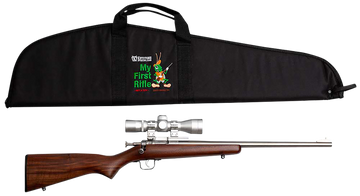 Crickett My First Rifle Package 22 S/L/LR 16.10" Single-Shot Bolt Action Rifle - American Walnut, 4x32 Scope